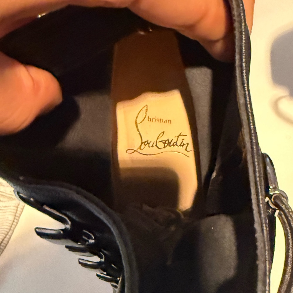 Christian Louboutin Black Lace-Up Pointed Ankle Boots with Metal Eyelets - Picture 7 of 7